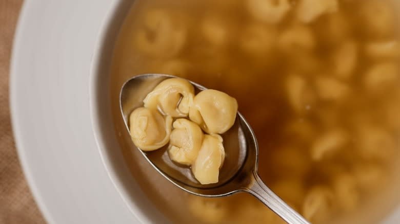 Tortellini on a spoon