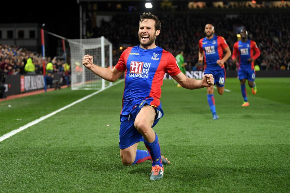 <p>Luka Milivojevic celebrates making it 3-0 from the penalty spot</p>