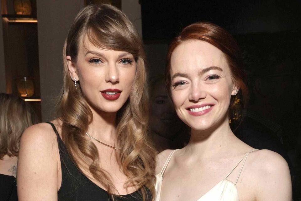 <p>Todd Williamson/January Images/Shutterstock </p> Taylor Swift and Emma Stone on Dec. 6, 2023