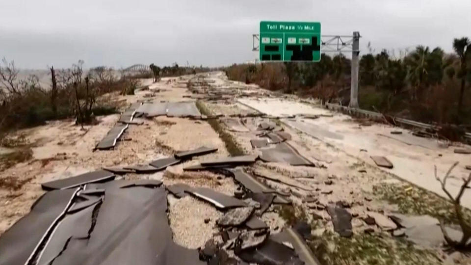 At least three sections of the Sanibel Causeway were washed away by storm surge from Hurricane Ian / Credit: WZVN