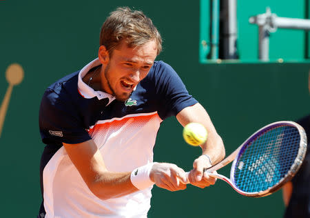 Tennis - ATP 1000 - Monte Carlo Masters - Monte-Carlo Country Club, Roquebrune-Cap-Martin, France - April 20, 2019 Russia's Daniil Medvedev in action during his match against Serbia's Dusan Lajovic REUTERS/Eric Gaillard