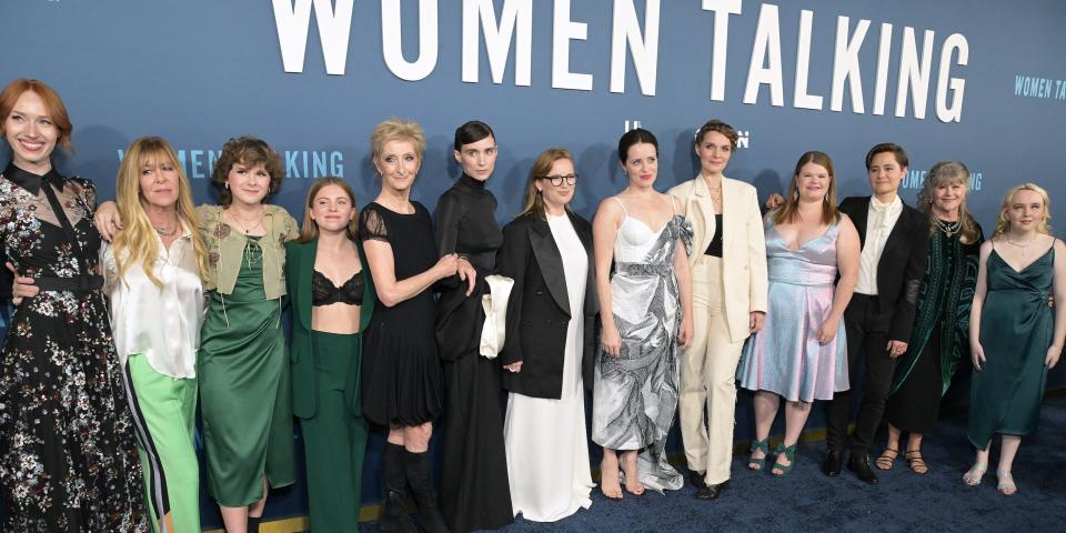 Kira Guloien, Dede Gardner, Liv McNeil, Kate Hallett, Sheila McCarthy, Rooney Mara, Sarah Polley, Claire Foy, Hildur Gudnagottir, Michelle McLeod, August Winter, Judith Ivey and Shayla Brown attend the Los Angeles premiere of "Women Talking"