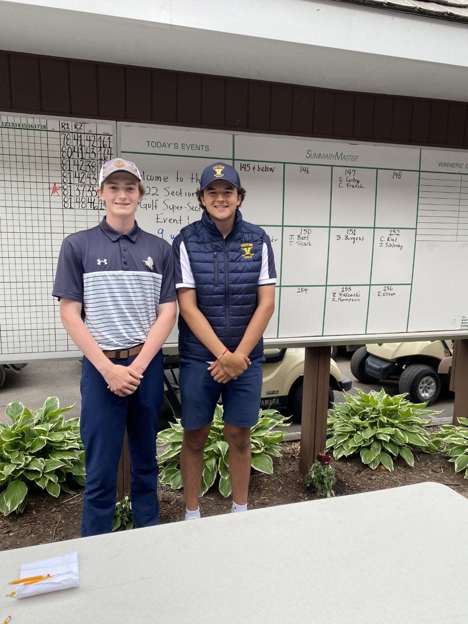 Pittsford Sutherland's Owen Corby and Victor's Carson French were co-medalists of the Super Sectionals championship tournament. Both golfers shot a 147 to automatically qualify for the state tournament.