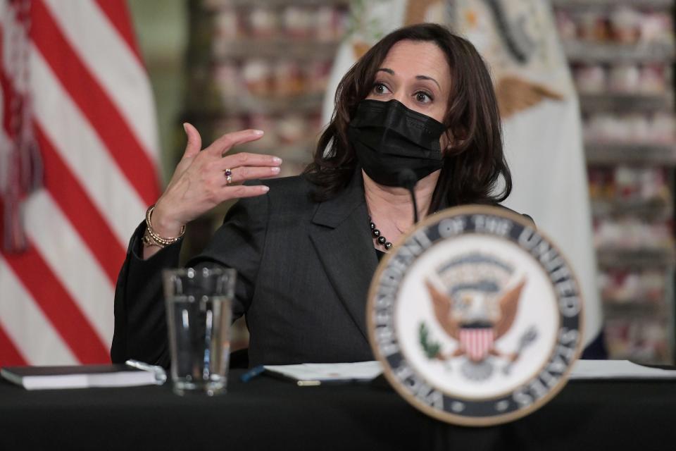 Vice President Kamala Harris held a listening visit in Jacksonville in  March 2021, talking with local and state leaders at the nonprofit Feeding Northeast Florida.