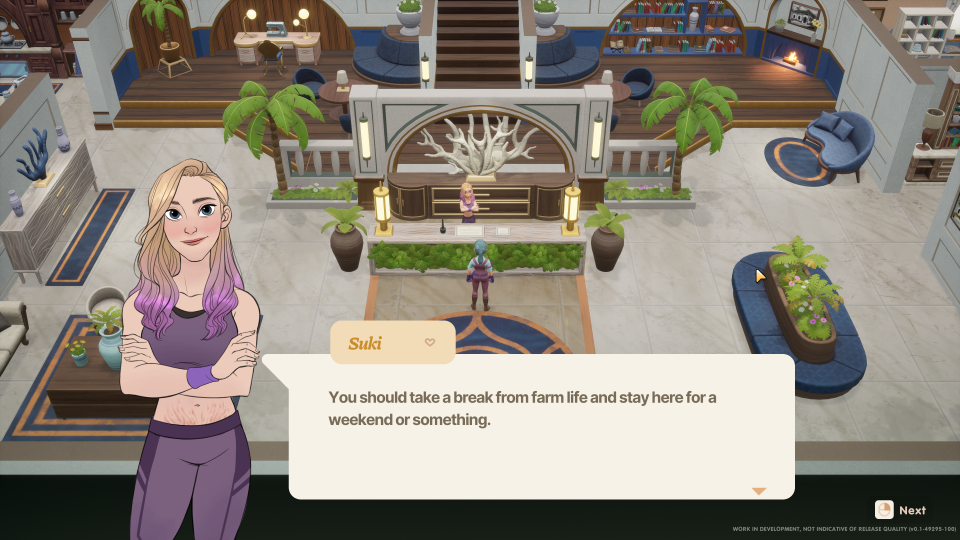 Screengrab of in-game dialogue with Suki in Coral Island