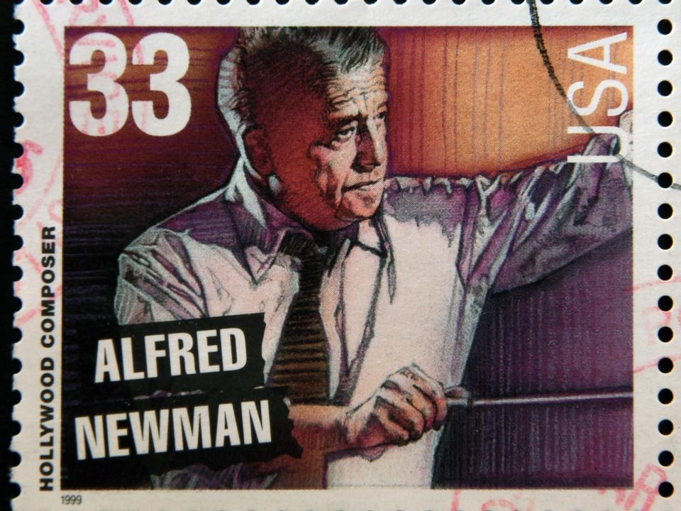 Postage stamp dedicated to award-winning Hollywood composer Alfred Newman, circa 1999.