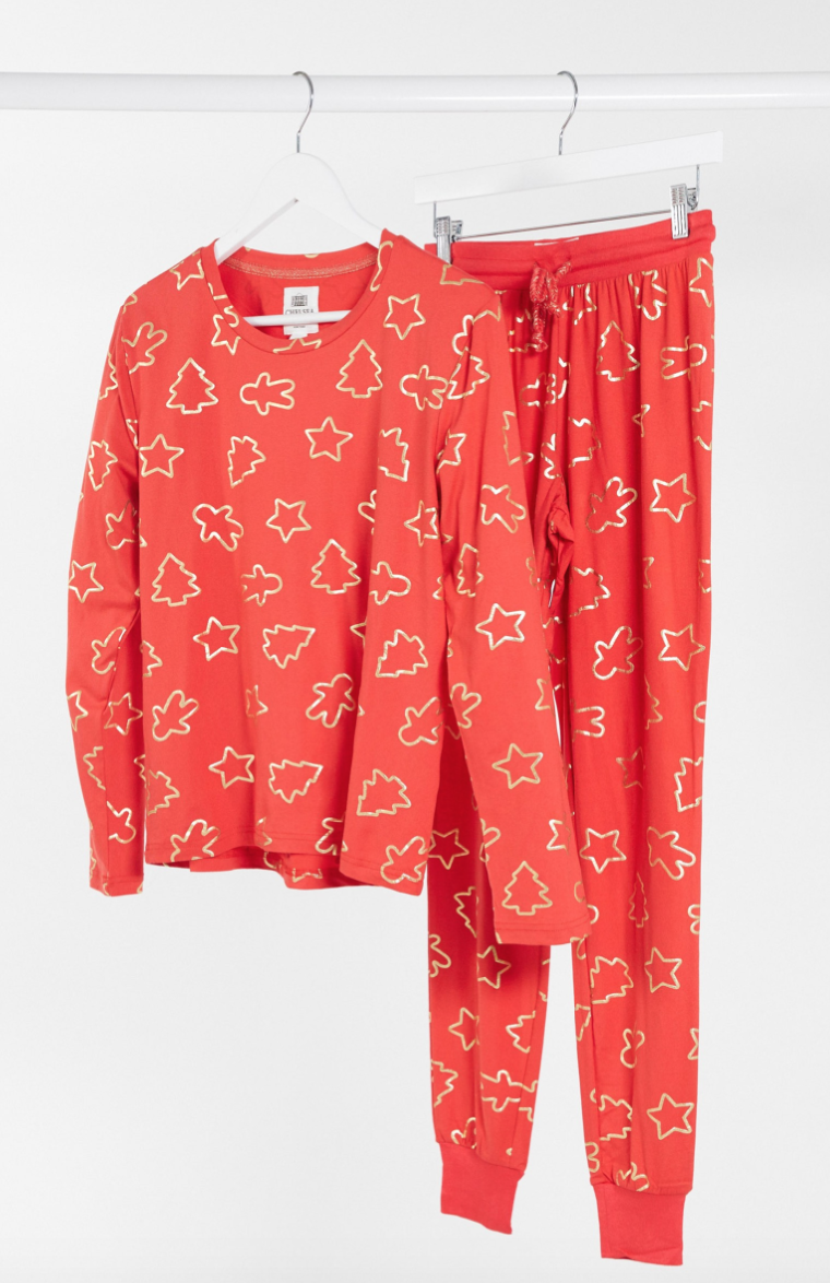 Christmas Foil Long Pajama Set