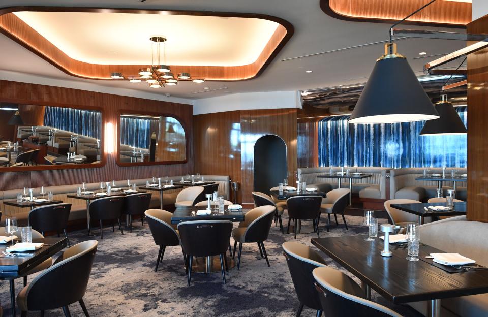 The decor at Maury's Steak, Seafood & Spirits evokes a cruise ship.