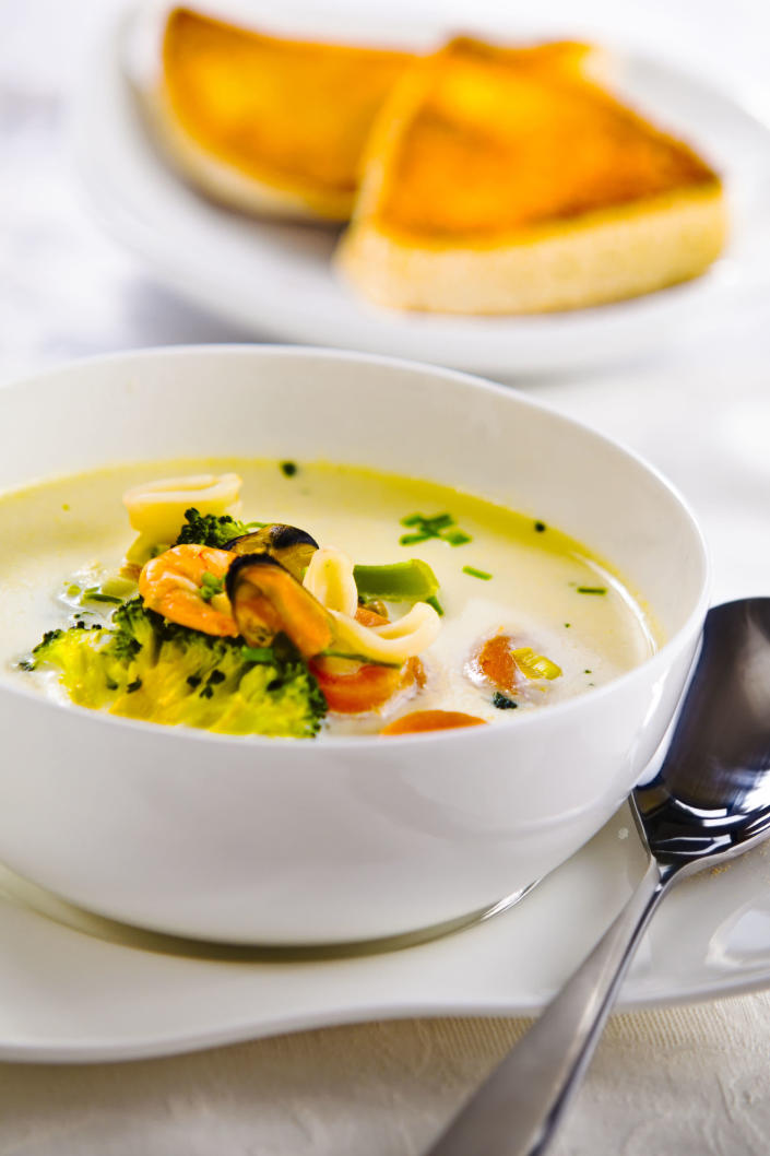 <p>Fish can get predictable pretty easily, so liven things up with this creamy chowder featuring cod with corn, bacon and a mix of cubed red potatoes, onions, carrots and celery sautéed in bacon fat.</p><p><a rel="nofollow noopener" href="http://www.womansday.com/food-recipes/food-drinks/recipes/a10509/fish-veggie-chowder-121971/" target="_blank" data-ylk="slk:Get the recipe." class="link rapid-noclick-resp"><strong>Get the recipe.</strong></a> </p>