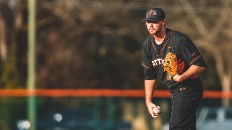 Florida A&M baseball's Hunter Viets prepares to pitch in a game at Moore-Kittles Field in Tallahassee, Florida