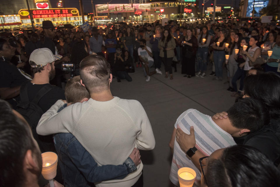 People comfort each other during the vigil.&nbsp; (Photo: Martin S. Fuentes for HuffPost)