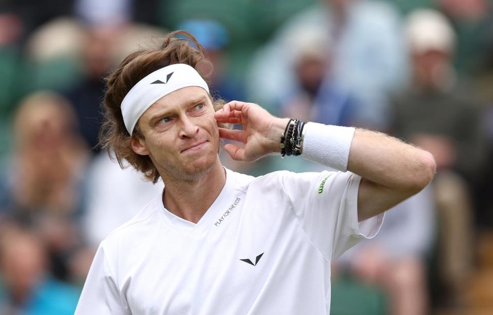 Andrey Rublev reacts as he plays against Francisco Comesana (Getty Images)