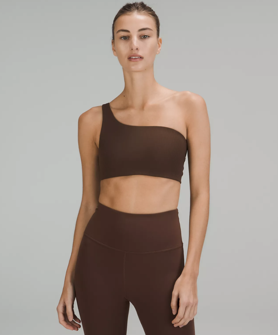 Ribbed Nulu Asymmetrical Yoga Bra in java (photo via Lululemon)