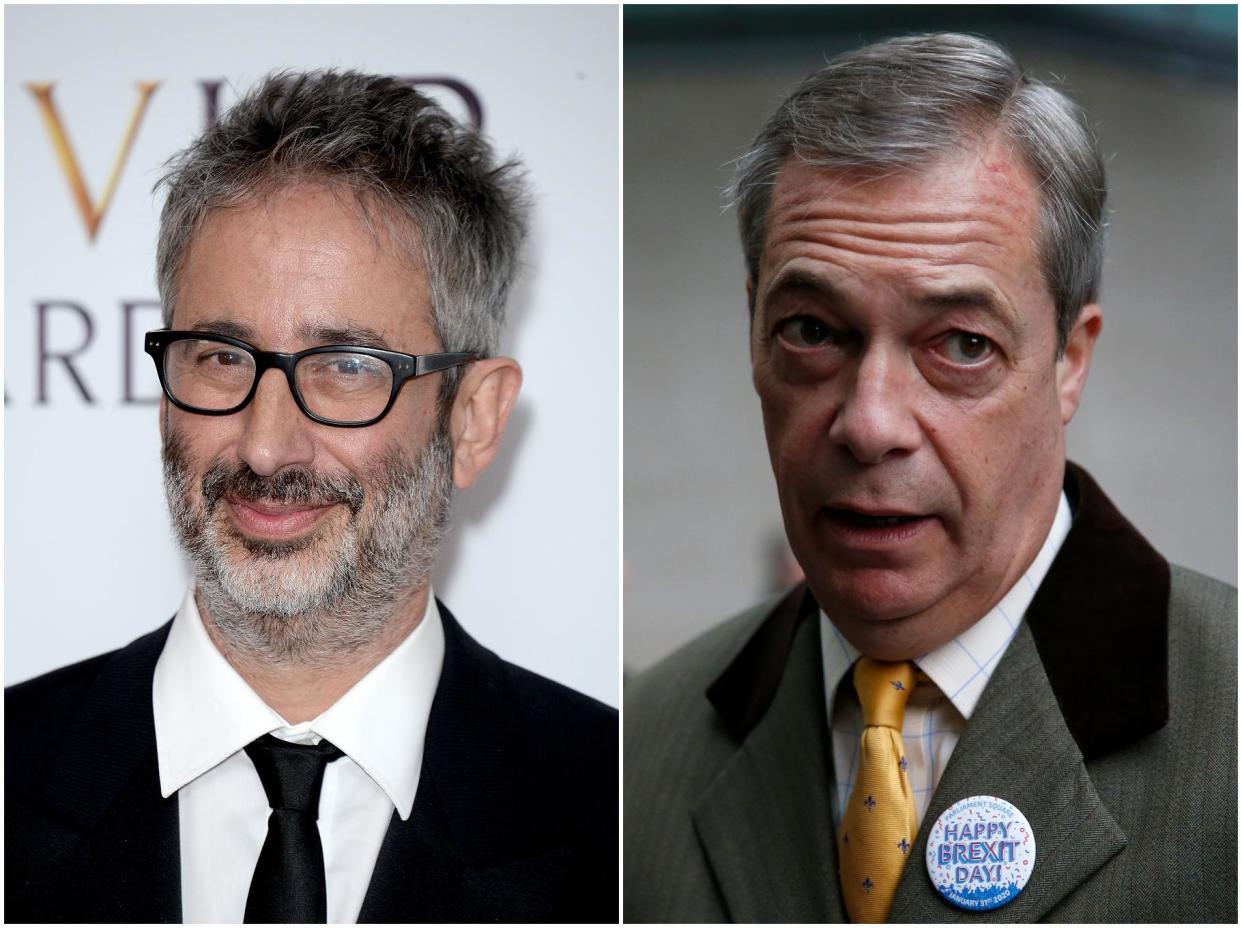 Baddiel (left) criticised Farage for sharing a video singing 'Rule! Britannia': Getty Images