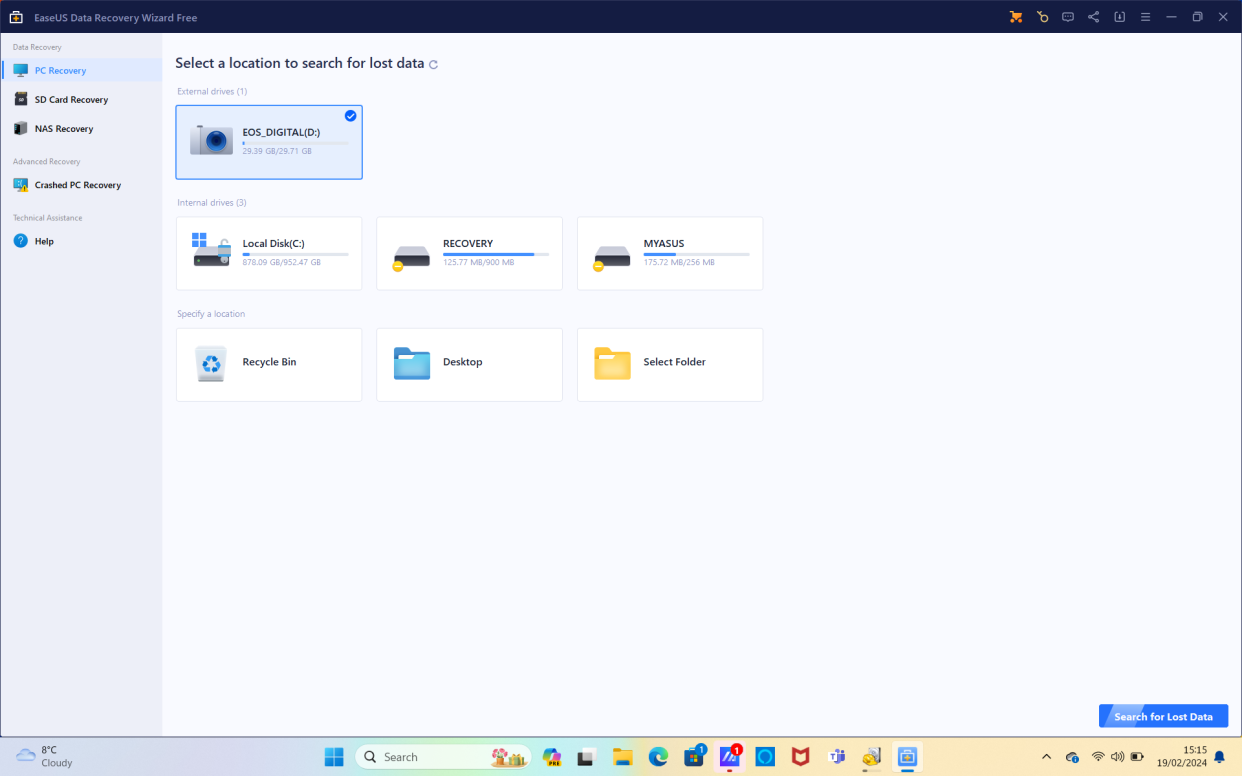  EaseUS Data Recovery Wizard screenshot. 