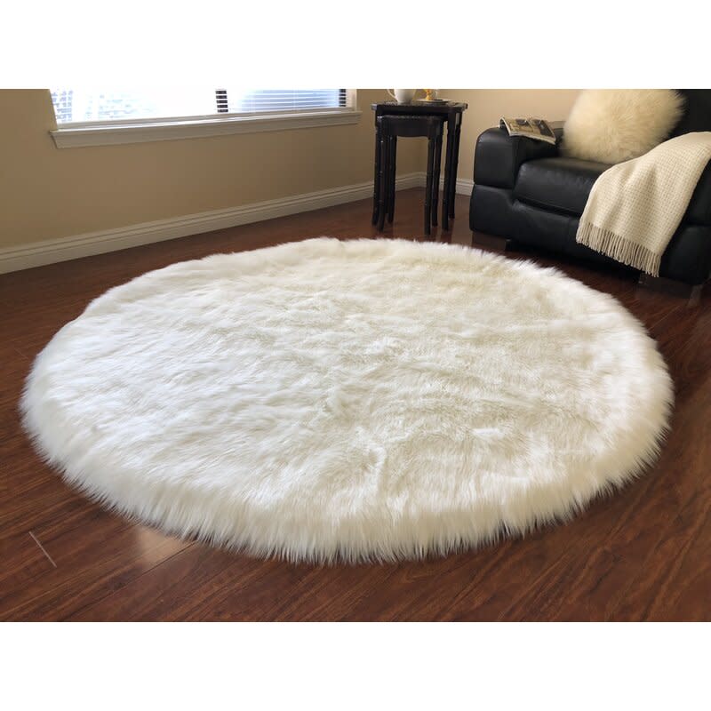 union rustic white fur circle rug