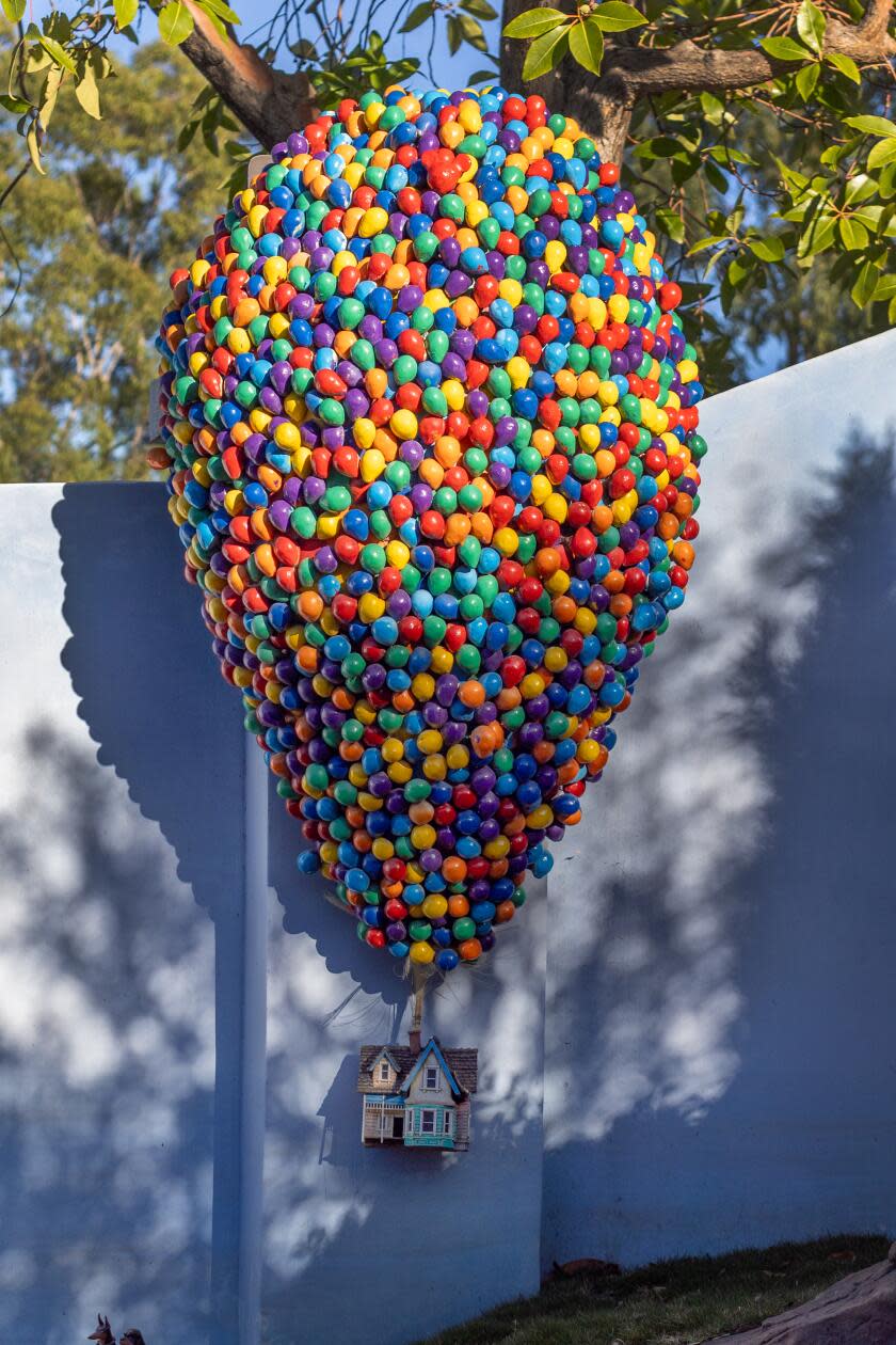 A miniature model of the floating balloon house from 