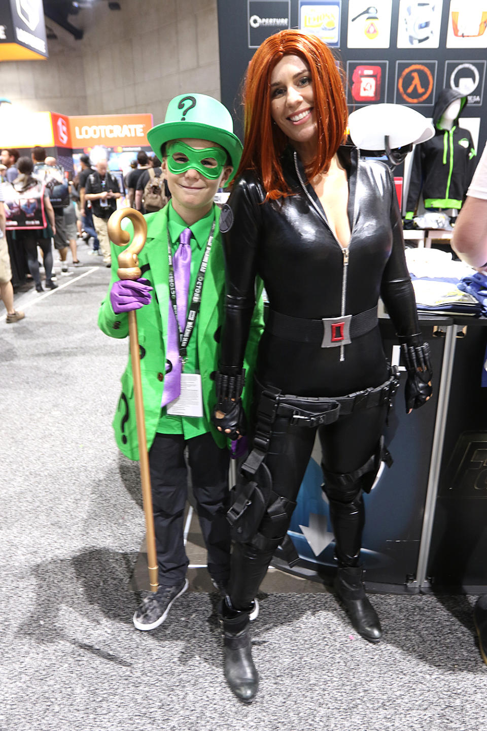 <p>Cosplayers dressed as the Riddler and Black Widow at Comic-Con International on July 20 in San Diego. (Photo: Angela Kim/Yahoo Entertainment) </p>