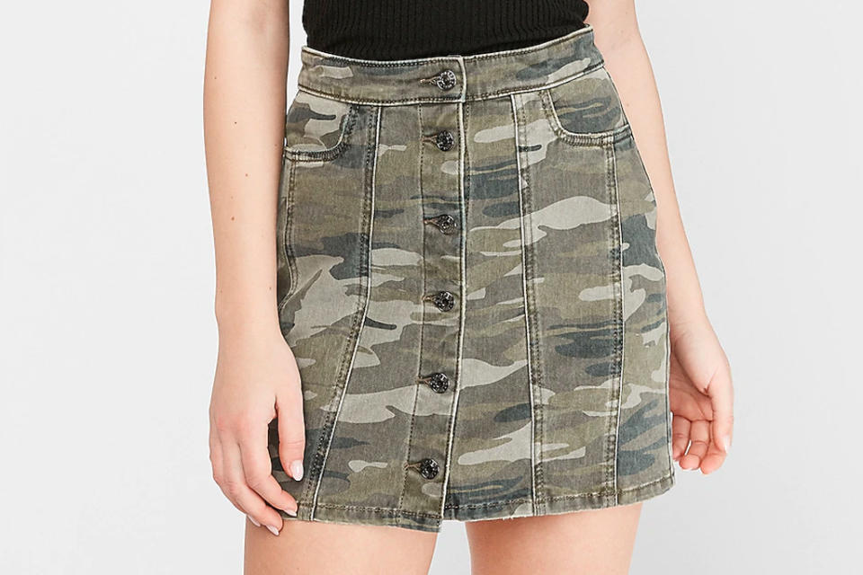 camo skirt, mini skirt, express