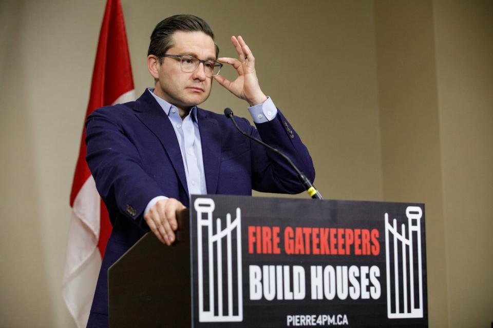 Conservative MP Pierre Poilievre speaks during a news conference in Toronto, on April, 19, 2022. Poilievre stated that if elected as leader of the Conservative Party, his government would tackle the rising cost of housing across the country.