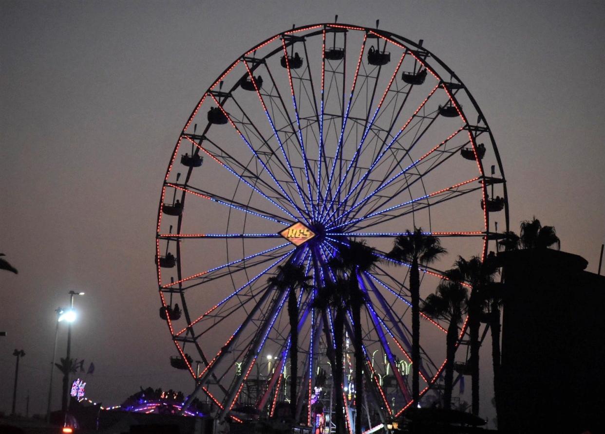 The Ferris wheel at the Ventura County Fair in August. On Friday, the criminal case against four men who stole $572,000 from the fair in August 2022 came to a close when sentencing concluded.