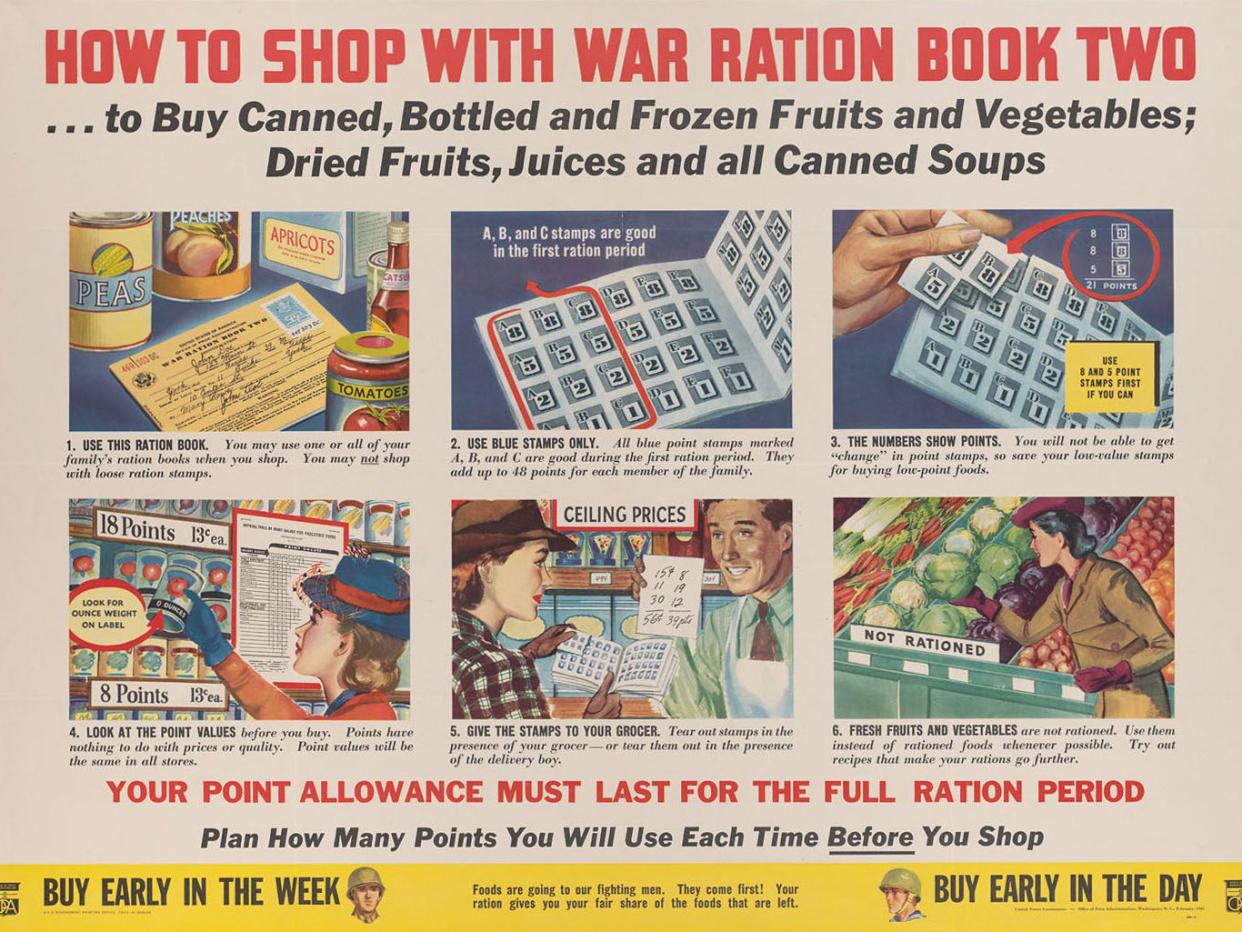 "How to Shop With Ration Book Two", 1943 poster