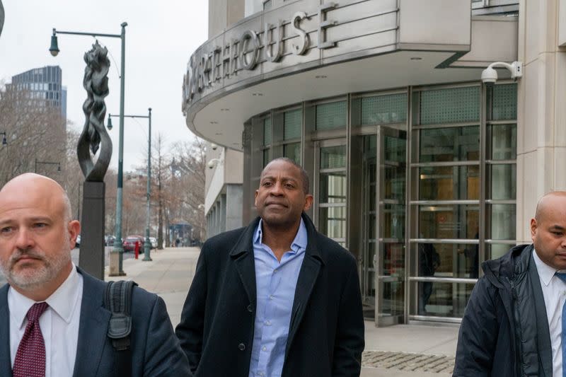 Carlos Watson, CEO of Ozy Media, departs U.S. Federal Court in Brooklyn after being arrested and charged with fraud