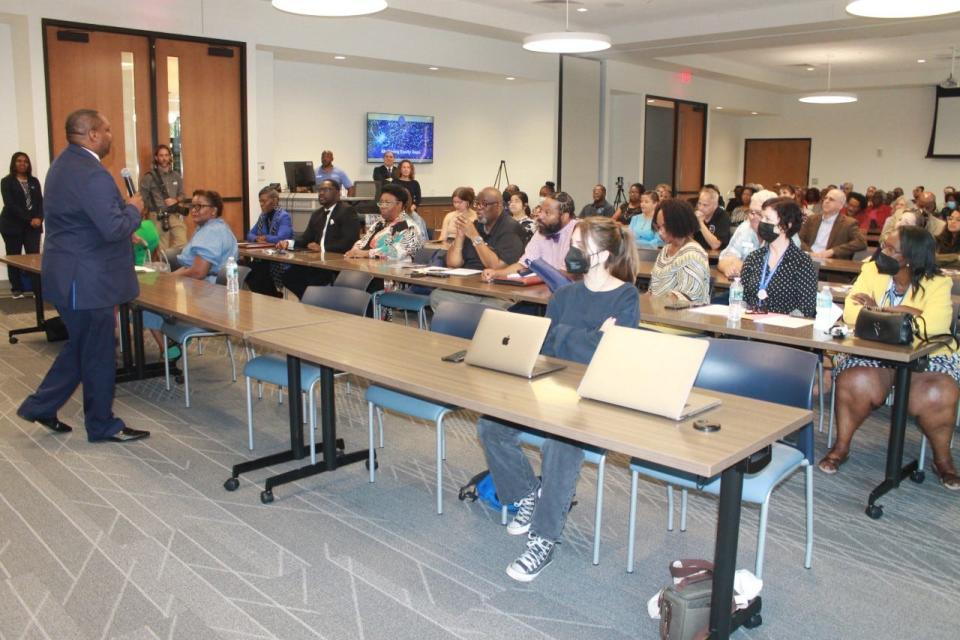 SF College President Paul Broadie II, Ph.D., speaks to the crowd during the 20th Annual SF College East Gainesville Initiative Community Forum.