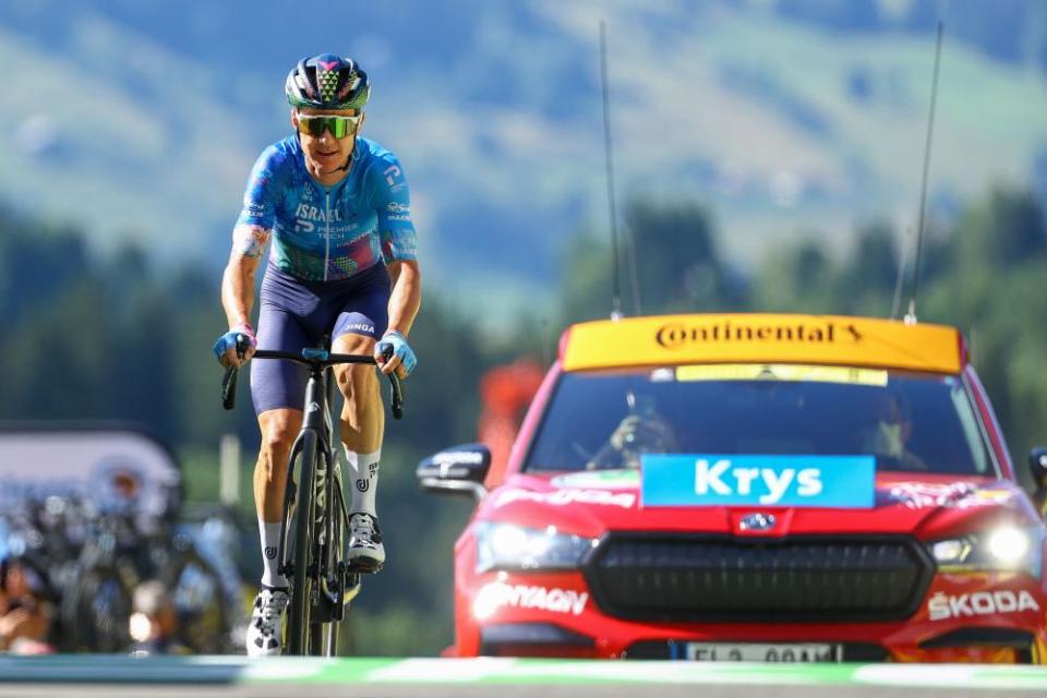 Simon Clarke in action during stage 10, the 148km from Morzine les Portes du Soleil to Megeve.
