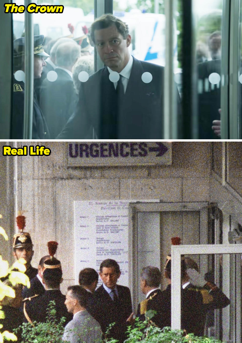 Side-by-sides of Prince Charles entering the hospital