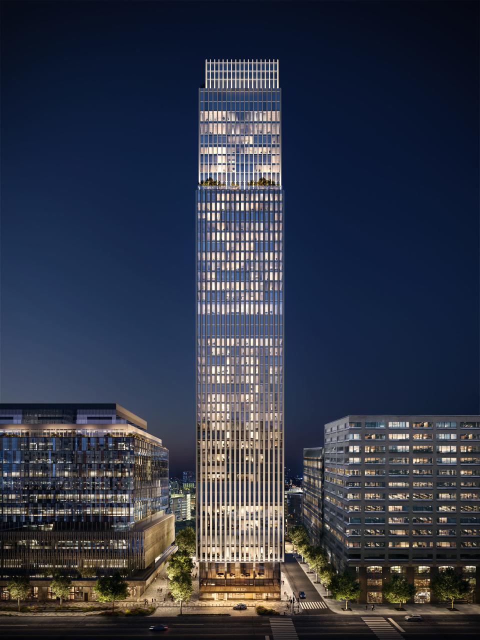 Renderings for the Hudson's site skyscraper, which will feature an EDITION Hotel and EDITION-branded condos.