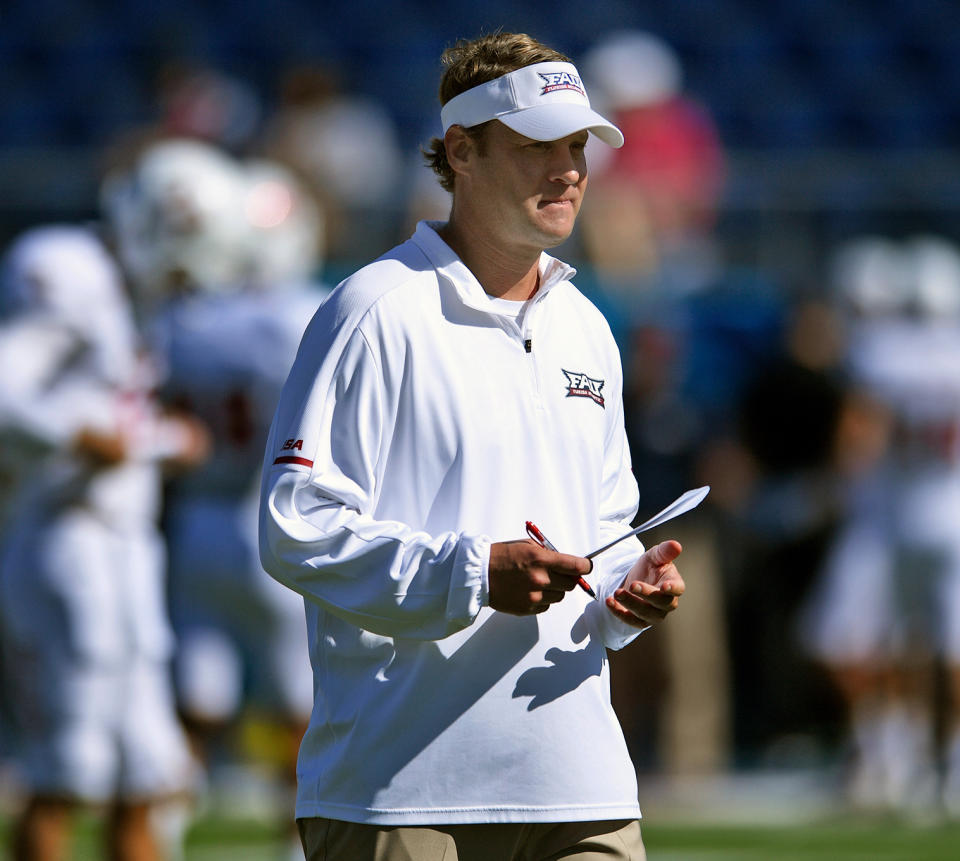 Florida Atlantic head coach Lane Kiffin had to build some suspense before surprising walk-on Gerald Hearns with a scholarship. (Jim Rassol/South Florida Sun-Sentinel via AP, File)