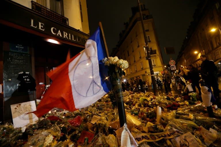 A makeshift memorial outside the Carillon bar in Paris to victims of deadly attacks, pictured on November 20, 2015