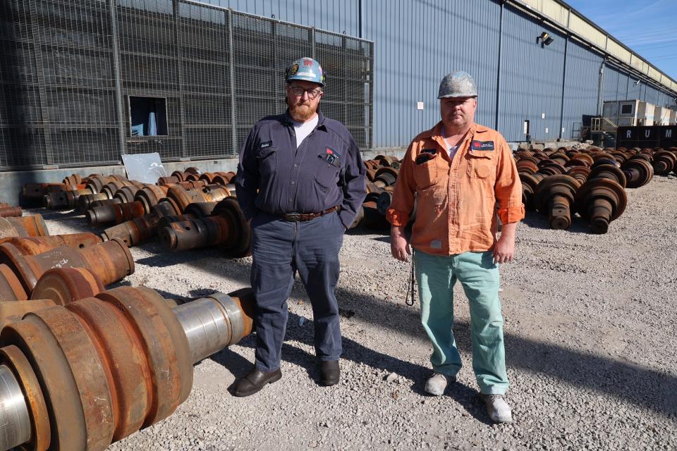 Steelworkers Damion Elkins, 50, right, and Edward Clonch, 43, left, in Huntington West Virginia.