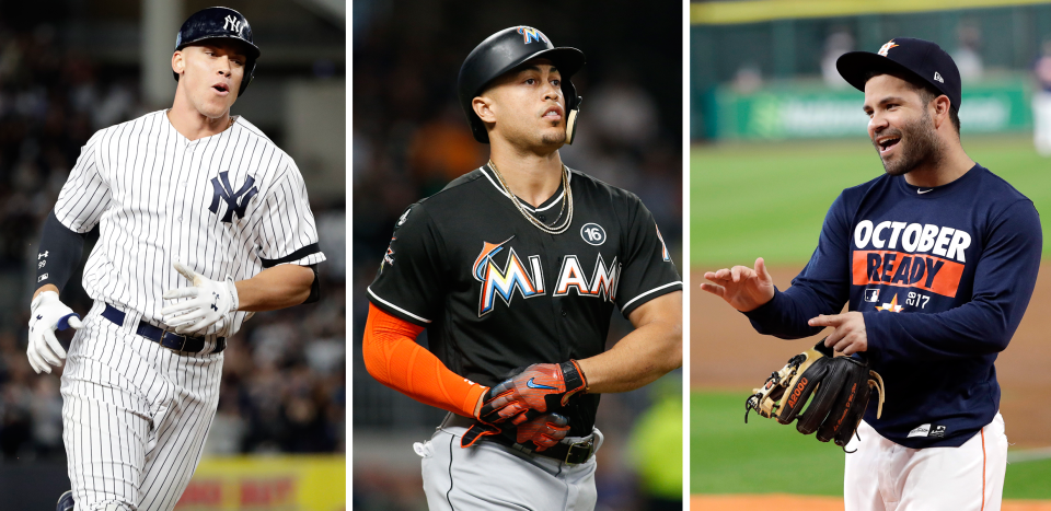 Aaron Judge, Giancarlo Stanton and Jose Altuve are among the MLB awards finalists. (AP)