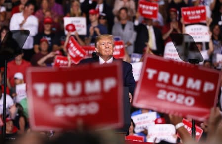 U.S. President Donald Trump rallies with supporters in Manchester