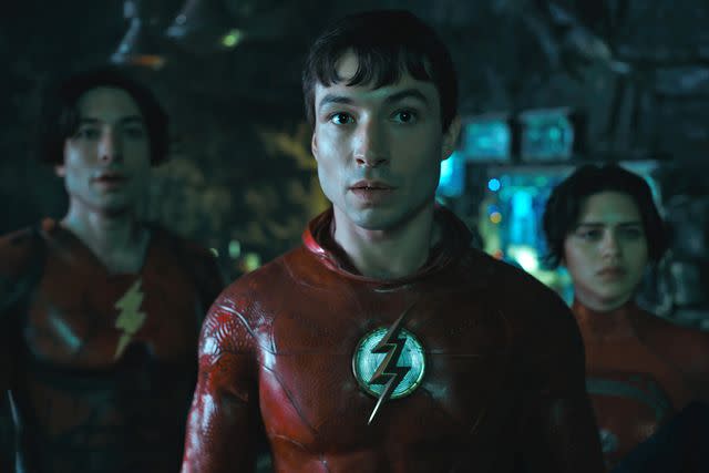 Courtesy of Warner Bros. Pictures Ezra Miller (x2) and Sasha Calle in 'The Flash,' 2023