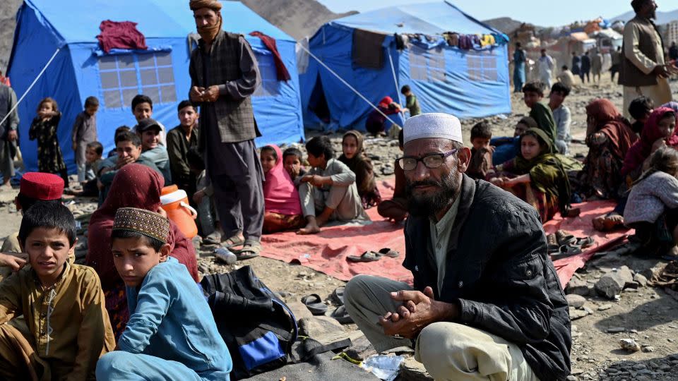 Afghan refugees rest at a makeshift camp upon their arrival from Pakistan on November 2, 2023. - Wakil Kohsar/AFP/Getty Images