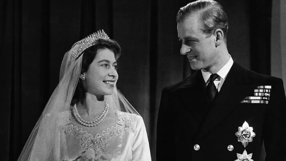 Queen Elizabeth II and Prince Philip on their wedding day