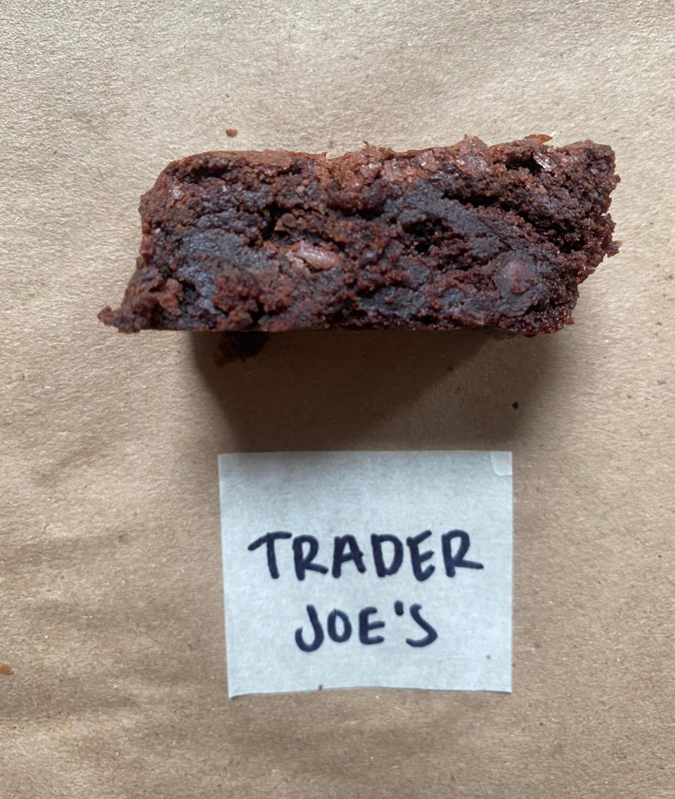 Close-up of a brownie with a 