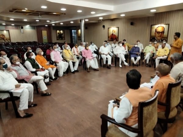 A meeting of UP BJP office bearers being held under the leadership of BL Santosh in Lucknow. [Photo/ANI]