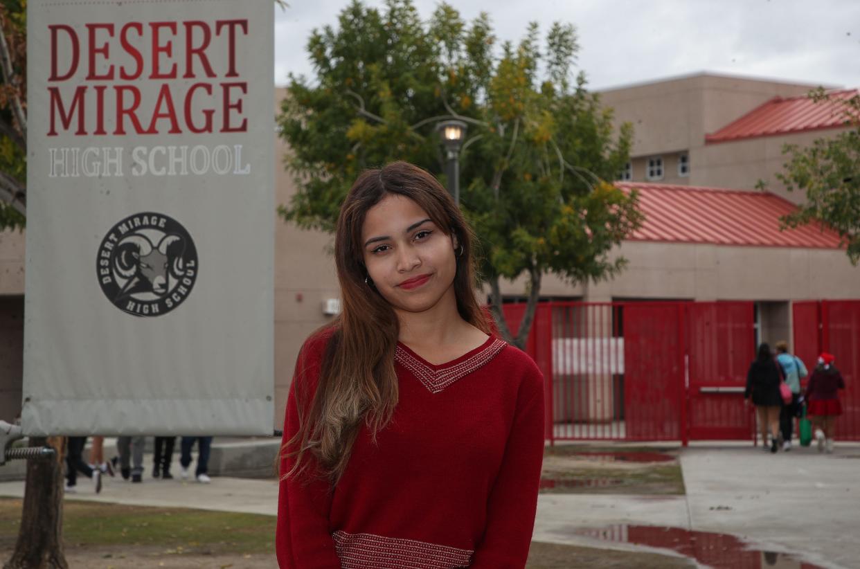 Karen Magaña will be attending Pomona College after graduating from Desert Mirage High School in Thermal, Calif., Dec. 22, 2023.