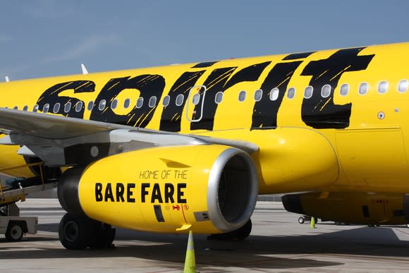 The side of a Spirit Airlines plane