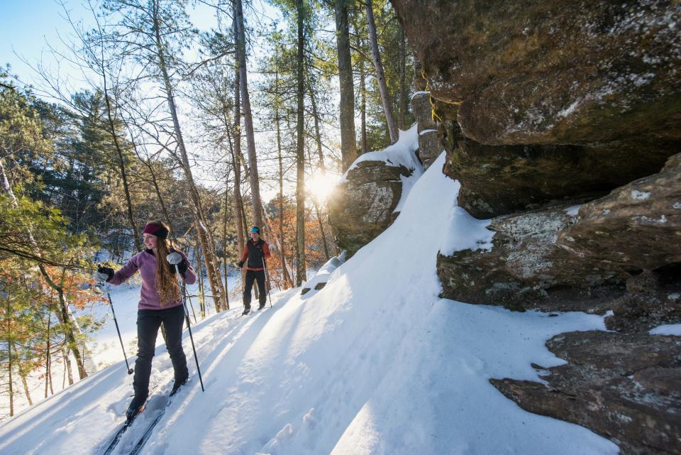 Mirror Lake State Park has 18 miles of trails groomed for cross-country skiing, plus plenty of terrain for exploring off-trail.