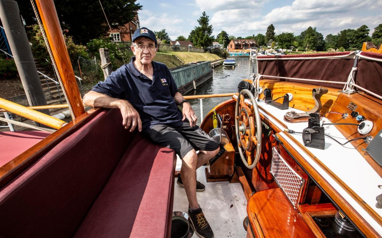 Ian Gilbert, Vice Admiral of Association of Dunkirk Little Ships on his boat 'Lady Lou' - Jeff Gilbert