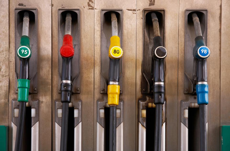 Fuel dispensers at a gas station