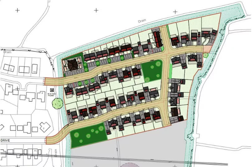 Plans for 49 homes east of Cavalla Mews in Berrow