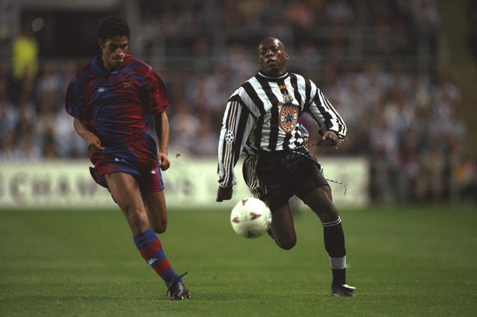 哥倫比亞足球黑羚羊，Faustino Asprilla。（Mandatory Credit: CliveBrunskill/Allsport）