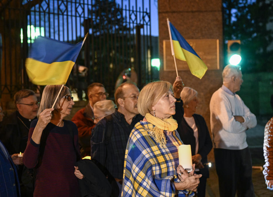 The protest in front of the Russian Embassy on Thursday.