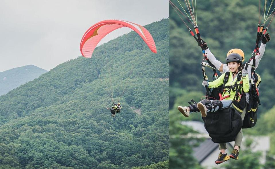 IU挑戰滑翔傘，緊張到尖叫連連。（翻攝tvN IG）